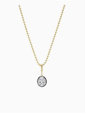 Gold PlatedChain Necklace with Clear Oval Pendant - Women's Jewelry